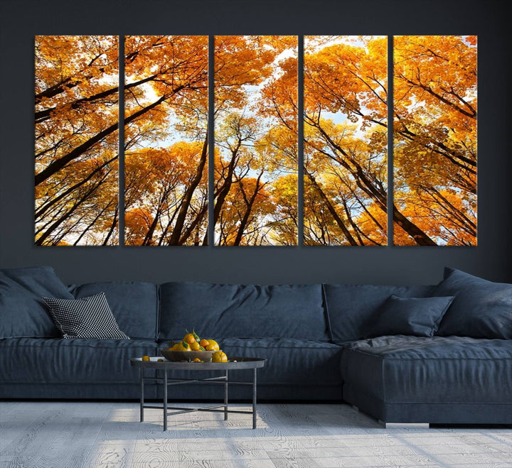 Art mural Forêt jaune et ciel en automne Impression sur toile