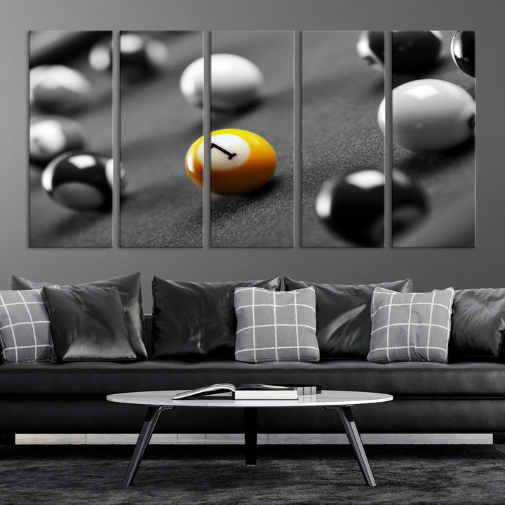 Boules de billard concept noir et blanc Impression sur toile