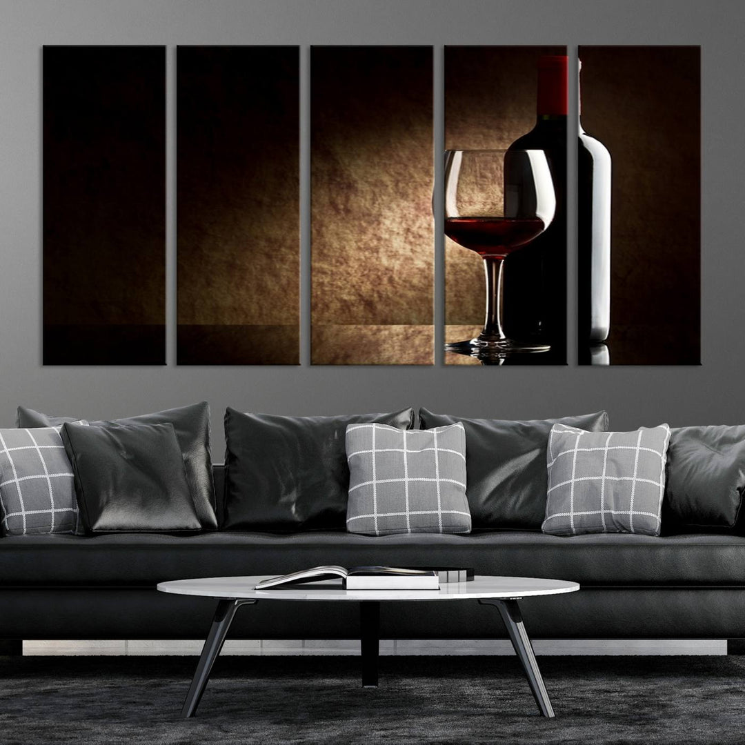 Wall Art Red Vine in Glass with Bottle Canvas Print Kitchen Cafe Restaurant