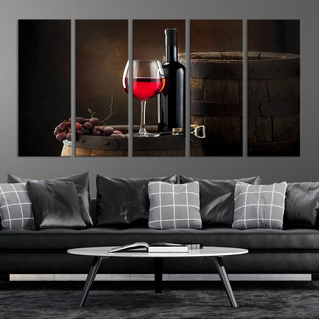 Wall Art Red Wine Bottle and Tun Canvas Print 