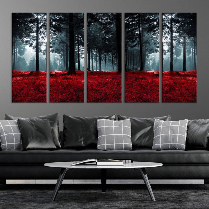 Bosque seductor con hojas rojas Impresión en lienzo Arte de pared grande Arte de lienzo de bosque Arte de paisaje de otoño Impresión de arte enmarcada