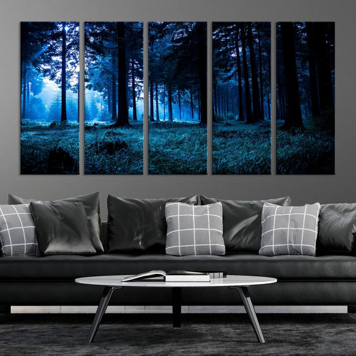 Arte de pared de bosque oscuro místico, lienzo de bosque grande, lienzo de paisaje, arte de pared de múltiples paneles, conjunto de lienzo grande de 3 piezas enmarcado