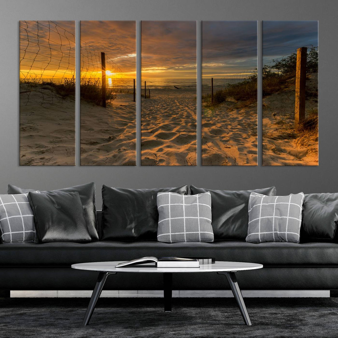 Fascinante lienzo de playa camino a la puesta de sol, arte de pared grande, playa, océano, puesta de sol, impresión en lienzo, playa tropical, puesta de sol, fotografía, lienzo para sala de estar, dormitorio, comedor, enmarcado listo para colgar