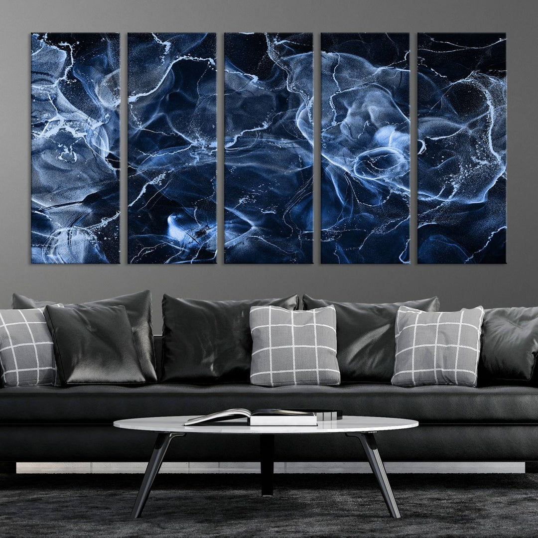 Blue Marble Smokey Effect Wall Art Abstract Canvas Wall Art Print