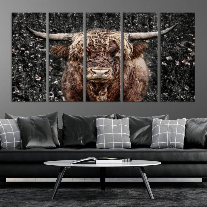 Scottish Highland Cow Cattle Art Print Farmhouse Wall Art Canvas Print