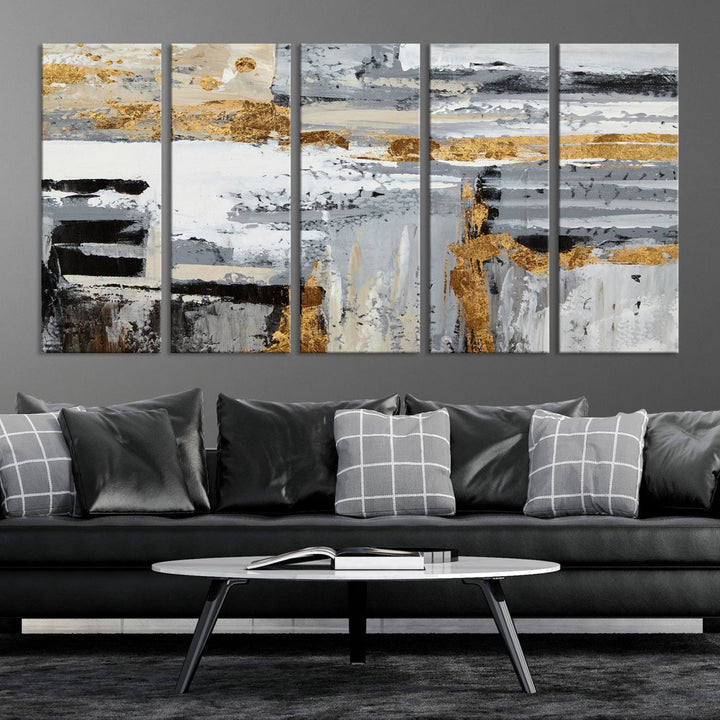 Abstract Painting Canvas Wall Art Print Paint Drip Art Brush Strokes Gray Artwork