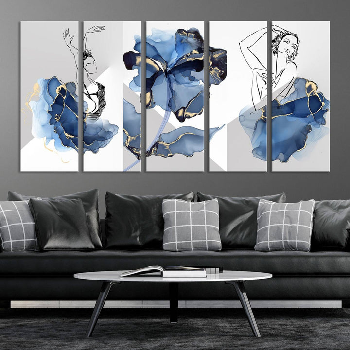 Watercolor Abstract Painting Artwork Walls Canvas Wall Art Print Blue Dancer