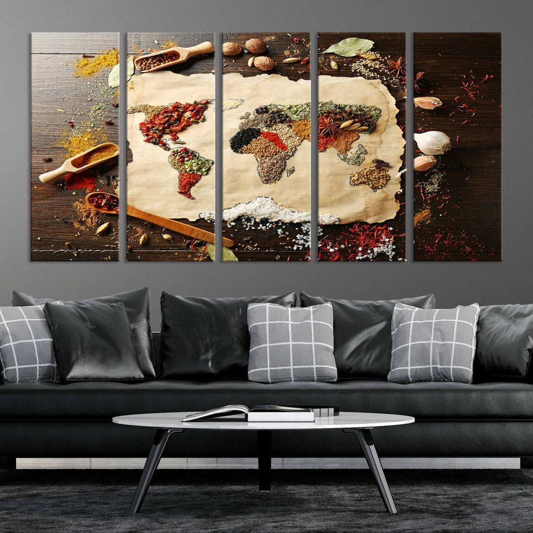 Spice World Map Artwork Canvas Wall Art Print World Map of Spices