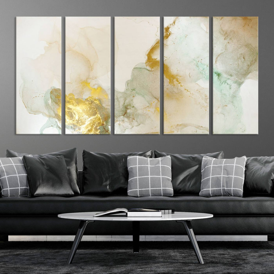 Yellow Marble Fluid Effect Wall Art Abstract Canvas Wall Art Print