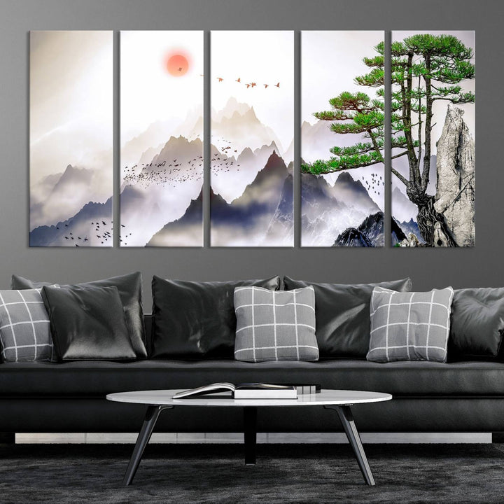 Japanese Tree Mountain Wall Art Canvas Print