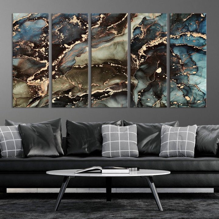 Black and Blue Marble Fluid Effect Wall Art Abstract Canvas Wall Art Print