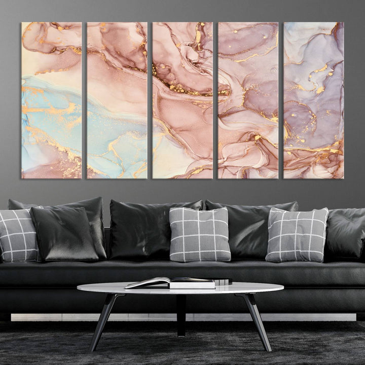 Rose Gold Marble Fluid Effect Wall Art Abstract Canvas Wall Art Print