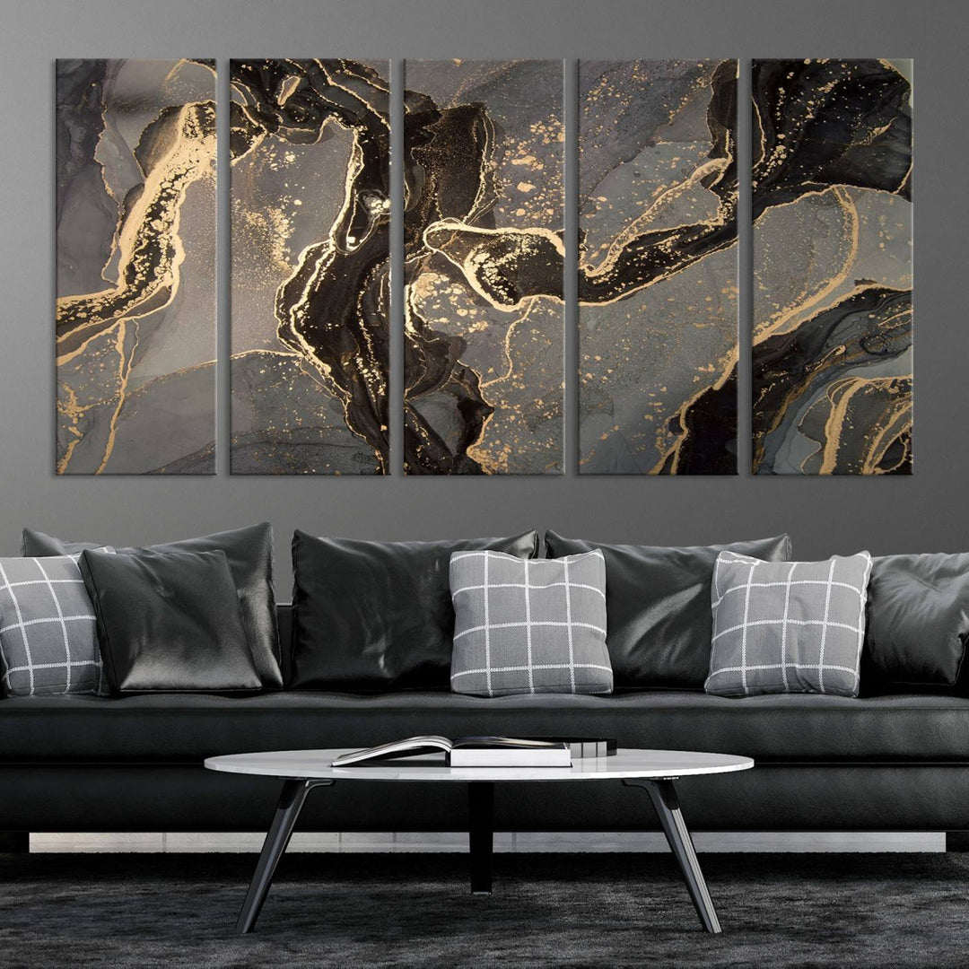 Gray Marble Fluid Effect Wall Art Abstract Canvas Wall Art Print