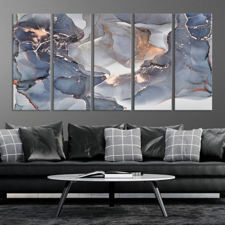 Contemporary Art Gray Gold Abstract Canvas Art Print