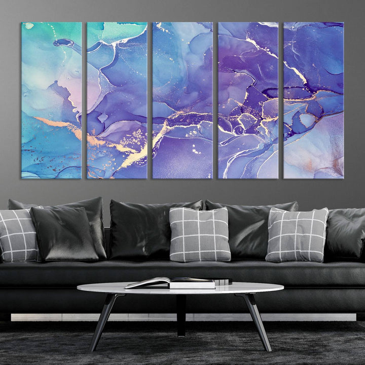 Blue and Purple Marble Fluid Effect Wall Art Abstract Canvas Wall Art Print