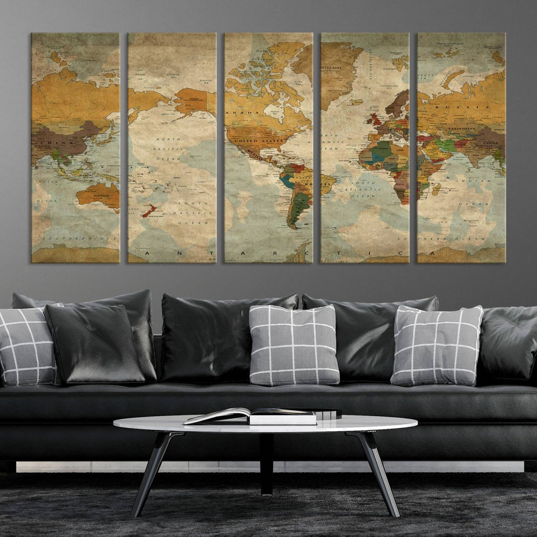 Sephia World Map Wall Art Multi Panel