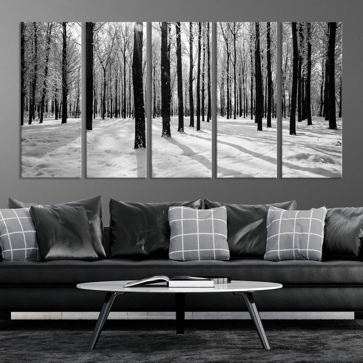 Arte de pared grande, bosque de invierno, álamos, impresión en lienzo