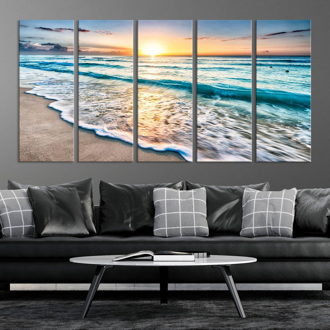 Ocean Beach Canvas Wall Art Beach Canvas, Coastal Sunset Tropical Island Beach Sunset Artwork Print for Living Room Home Office Decor, Beach Wall Art, Sea Wall Art