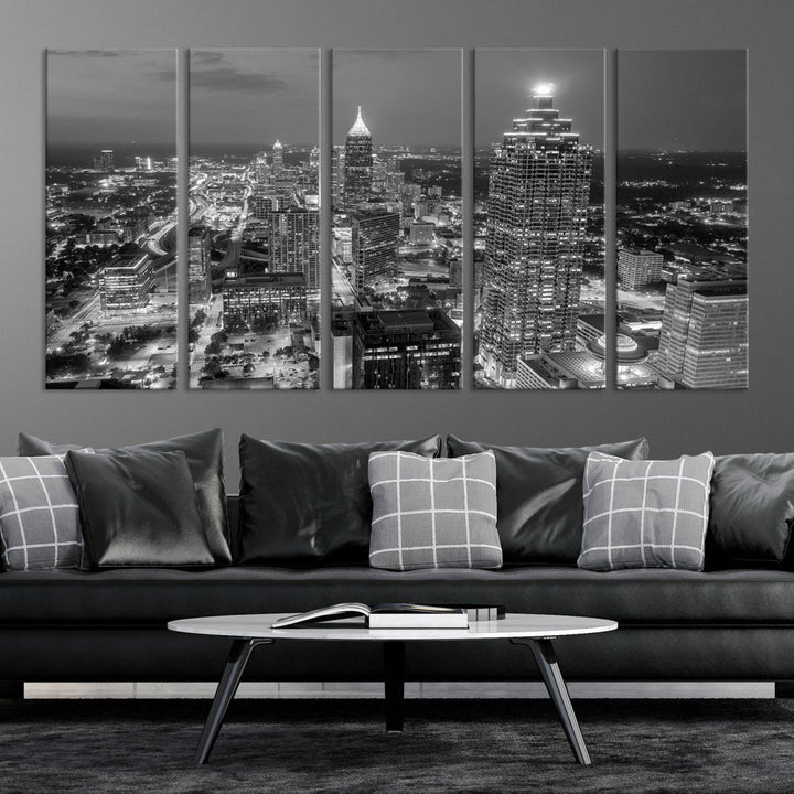 Horizonte nublado de la ciudad de Atlanta Arte de pared en blanco y negro Paisaje urbano Lienzo