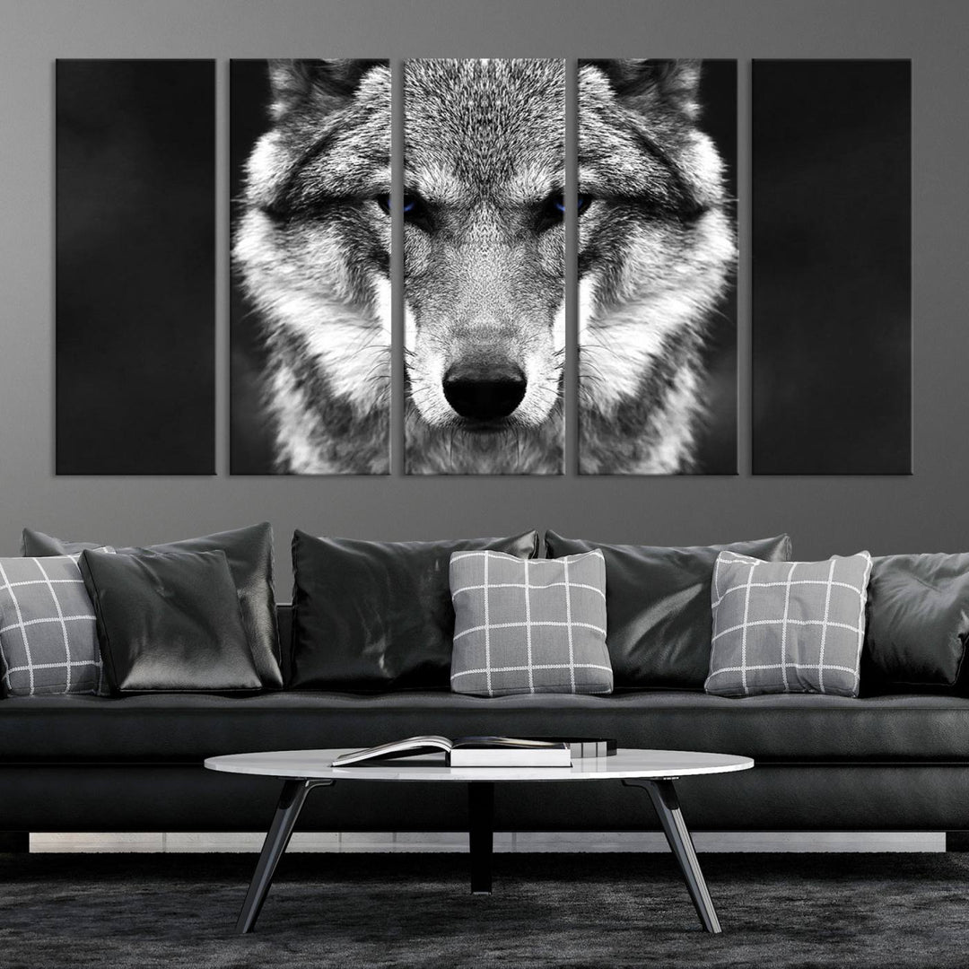 Arte de pared de lobo salvaje en blanco y negro Lienzo