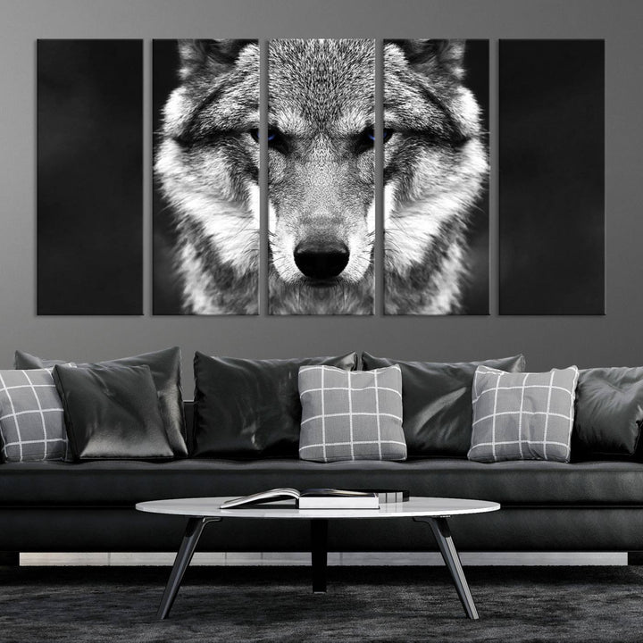 Art mural de loup sauvage noir et blanc Impression sur toile