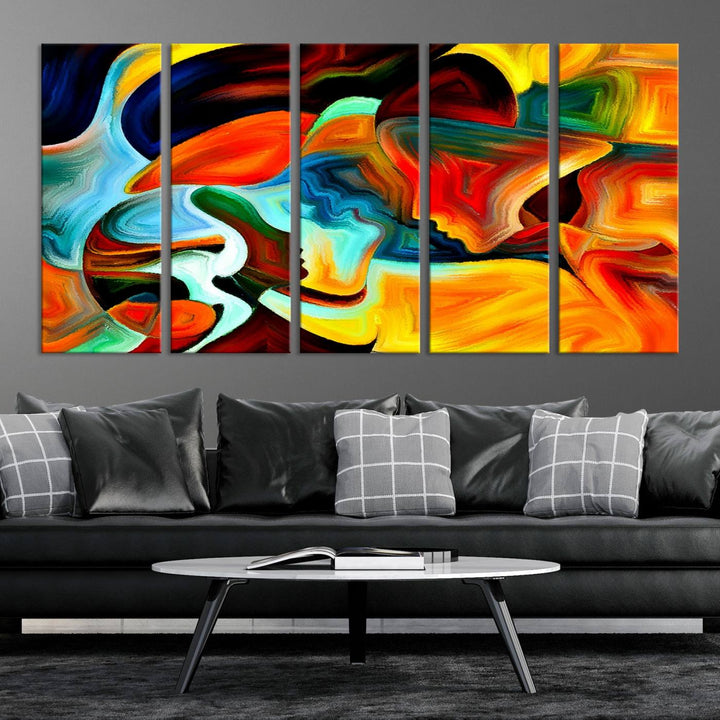 The "Human Love Figures Abstract Wall Art Canvas Print" adds a stylish touch to the dining area, featuring vibrant three-panel artwork on museum-quality canvases with UV-protective coating.