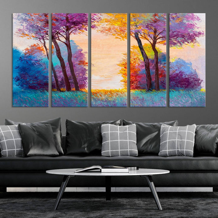 Oil Paint Effect Trees Wall Art Canvas Print features a UV-protective coating for lasting vibrancy.