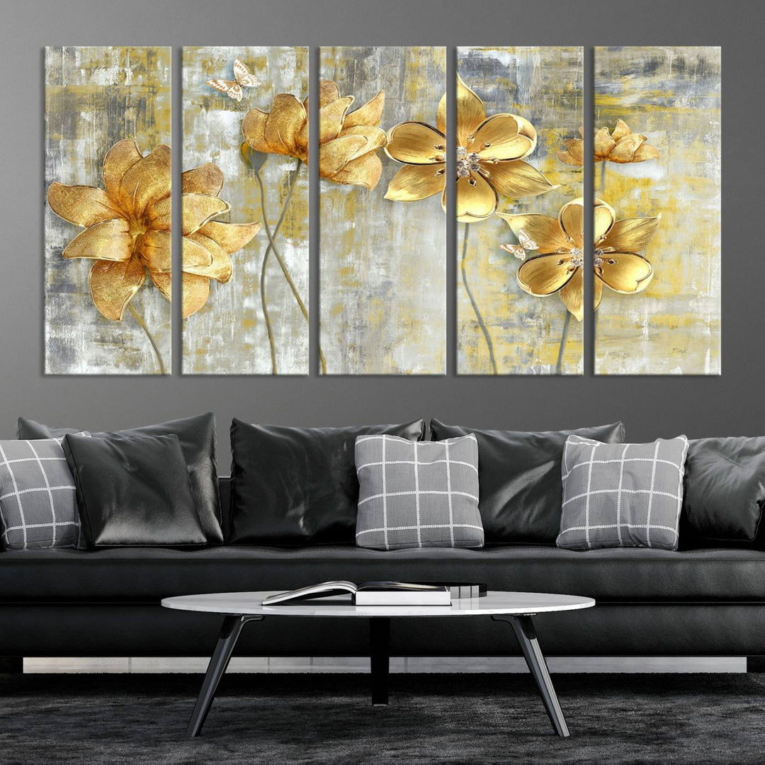 Golden Flowers Wall Art Canvas Print