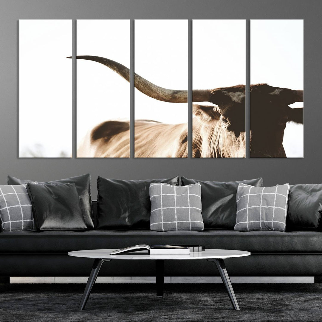 Texas Cow Longhorn Wall Art Canvas