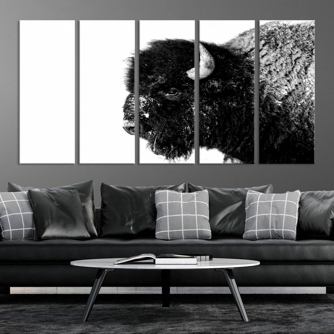 American Bison Wall Art - Buffalo Wall Art Black and White Canvas Print - Framed, Ready to Hang, Modern Nature-Inspired Artwork for Home and Office Decor