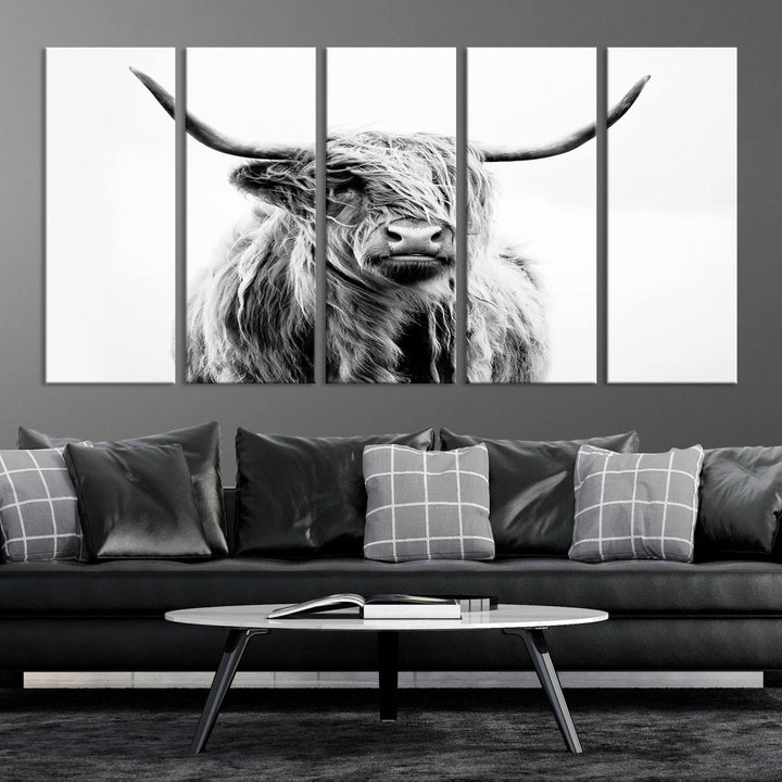 Scottish Highland Cow Cattle Art Print Farmhouse Wall Art Canvas Print