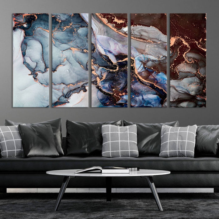 Brown Blue Abstract Marble Wall Art Canvas Print