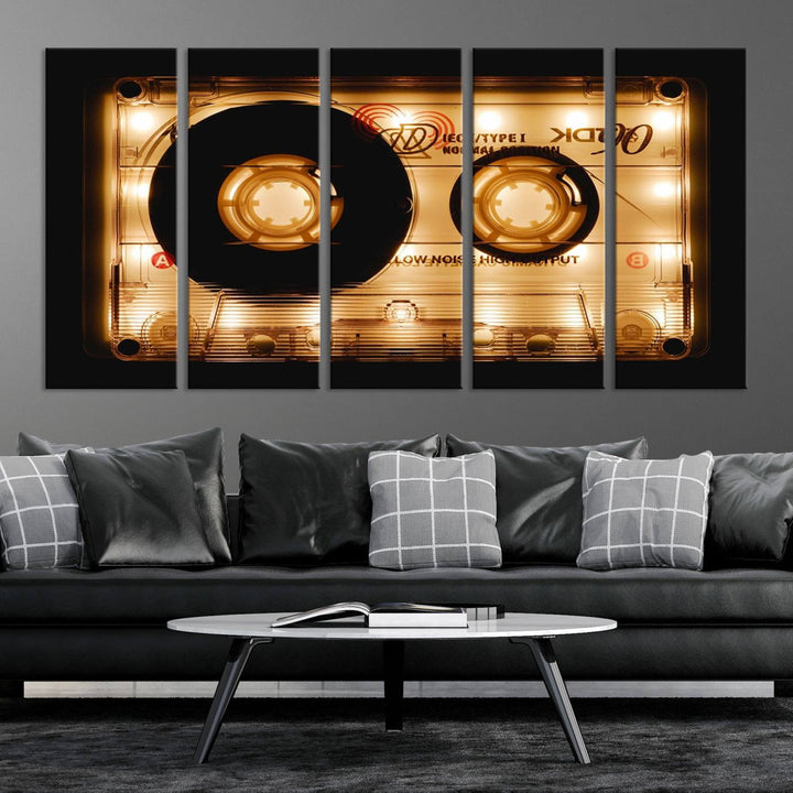 The Shining Audio Cassette Retro Music Wall Art Canvas Print, featuring a vintage cassette tape design and protected with a UV coating on museum-quality canvases, creates an impressive visual impact.