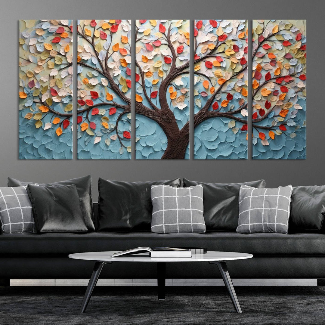 Impression sur toile d’art mural abstrait d’arbre et de feuille