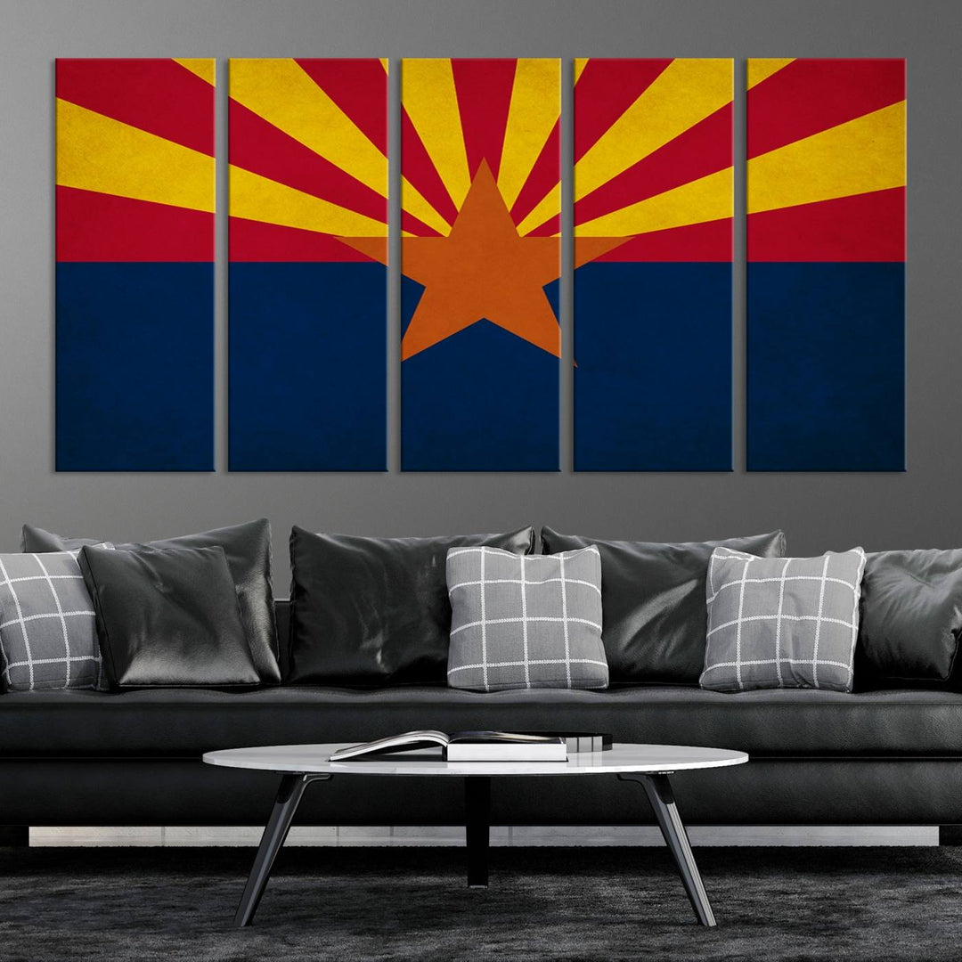 The Arizona States Flag Wall Art Canvas Print, made from museum-quality canvas with a UV-protective coating, is displayed prominently.