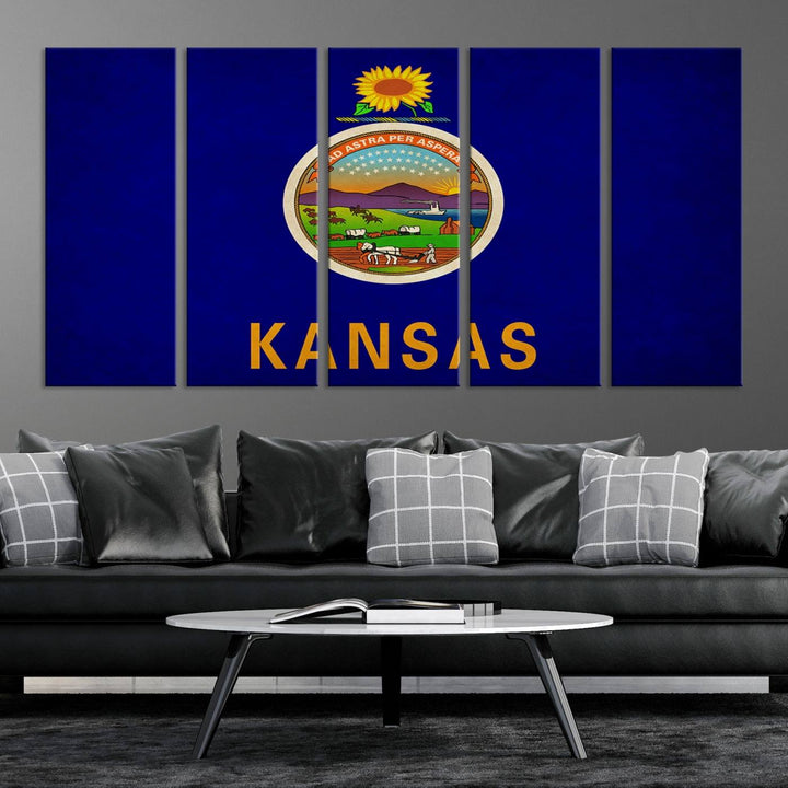 The "Kansas USA States Flag Wall Art Canvas Print" is prominently displayed.