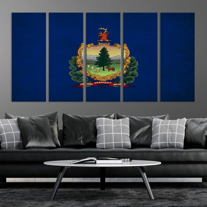 The Vermont Flag Wall Art Canvas Print is a museum-quality piece enhanced with UV-protective finishes, offering both style and durability. Enjoy free shipping on this classic decor addition.