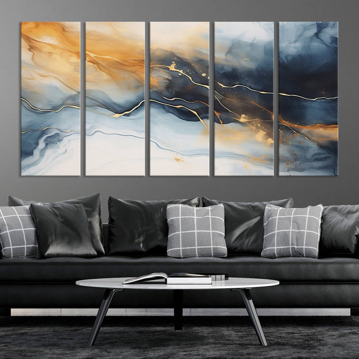 Smoke Blue Wall Art Canvas Print Abstract Artwork Printing