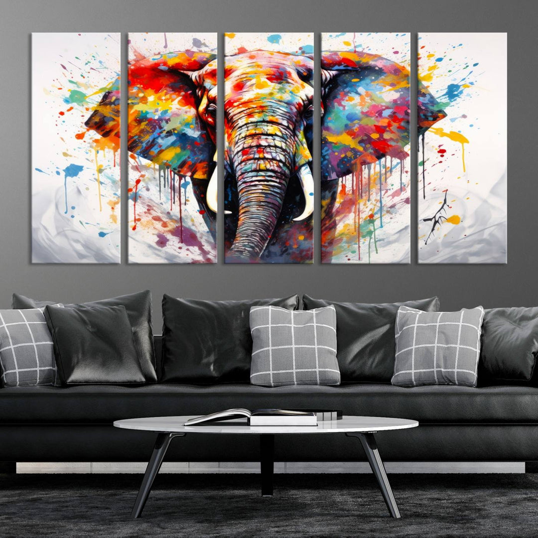 Impresión en lienzo de arte abstracto de pared de elefante de acuarela para decoración moderna del hogar, oficina, sala de estar y comedor