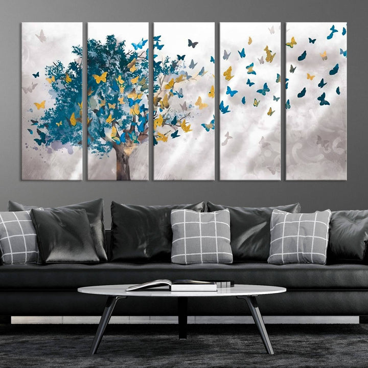 Tree Butterfly Abstract Tree and Butterfly Wall Art Canvas Print