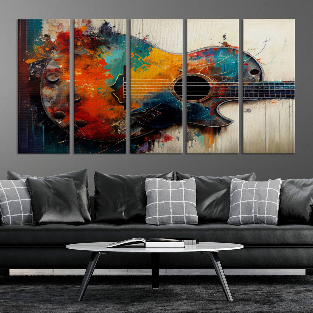 Abstract Guitar Wall Art Canvas | Vibrant Music-Inspired Art for Living Room or Studio | Colorful Music Decor Canvas Print