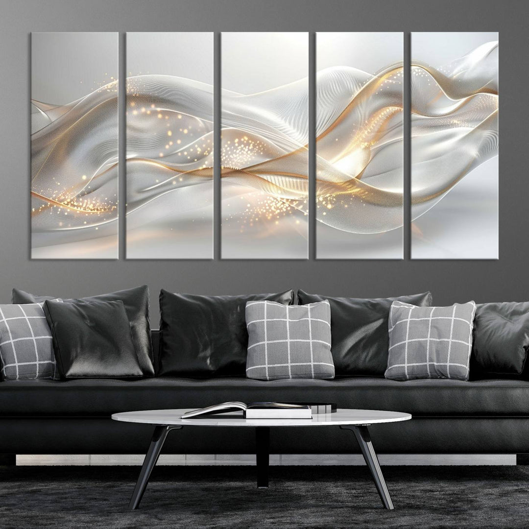 Abstract art Grey and Gold Lines Wall Art