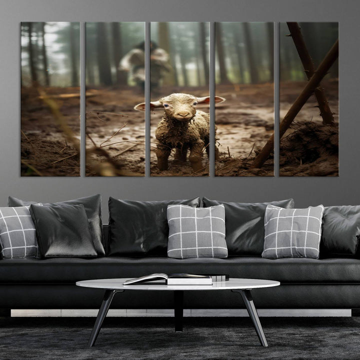 Jesus Running After a Lost Lamb Canvas Wall Art Print