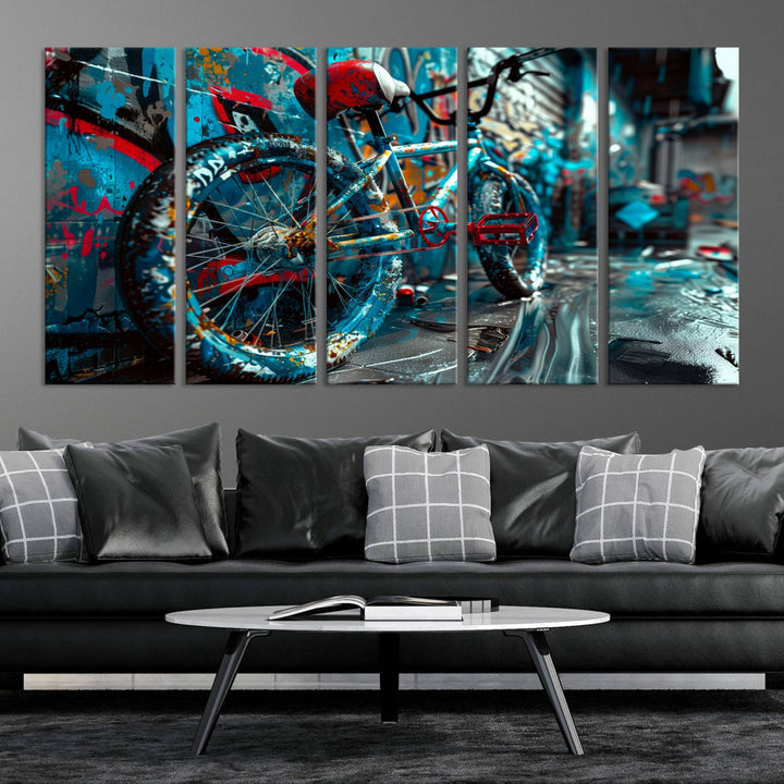 Bicycle Wall Art Canvas Print, Graffiti Wall Art Canvas Print