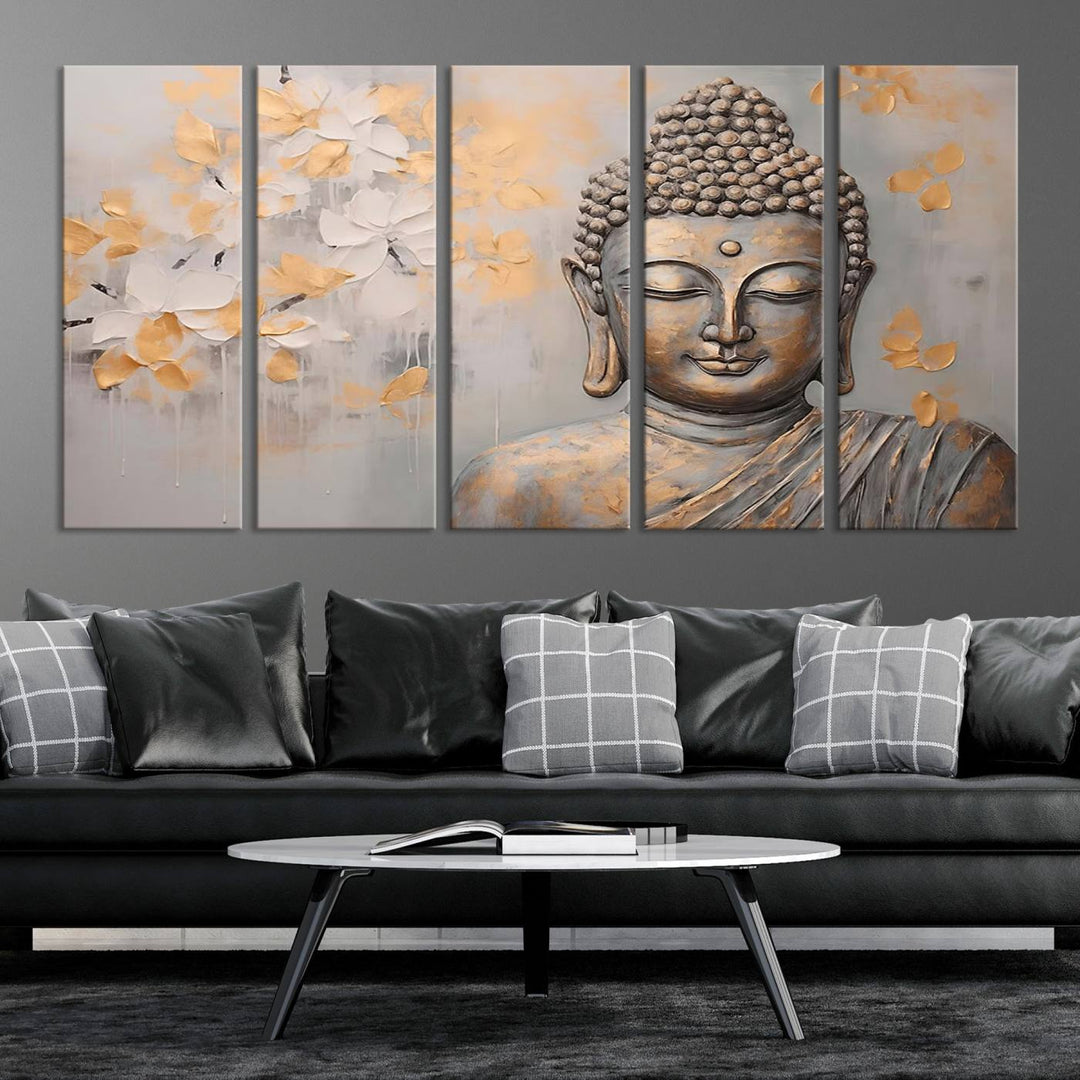 Abstract Buddha Statue Wall Art Canvas Print - Modern Meditation Decor for Living Room, Office, Yoga Studio