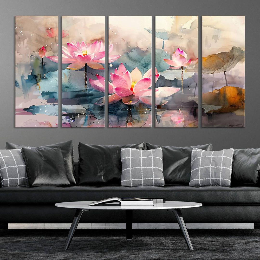 Abstract Watercolor Lotus Flower Wall Art Canvas Print