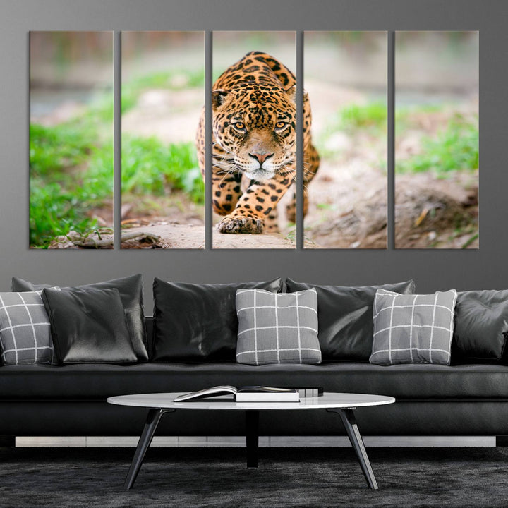 Leopard on the Prowl - Stunning Large Framed Canvas Wall Art for Living Room, Bedroom, or Office Décor, Vibrant Wildlife Print, Ready to Hang