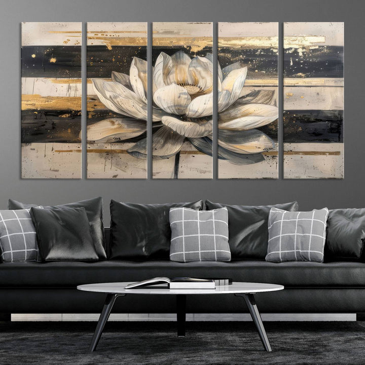 Abstract Lotus Flower Wall Art Canvas Print, Meditation Yoga Room Wall Art