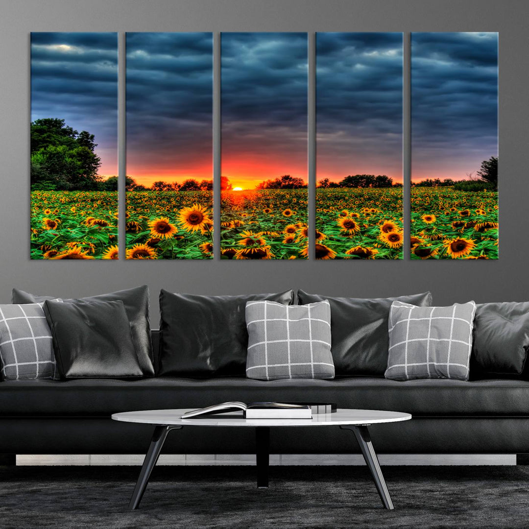 Golden Sunflower Field at Sunset – Breathtaking Sky and Vibrant Flowers, Ready to Hang Wall Art Canvas Print