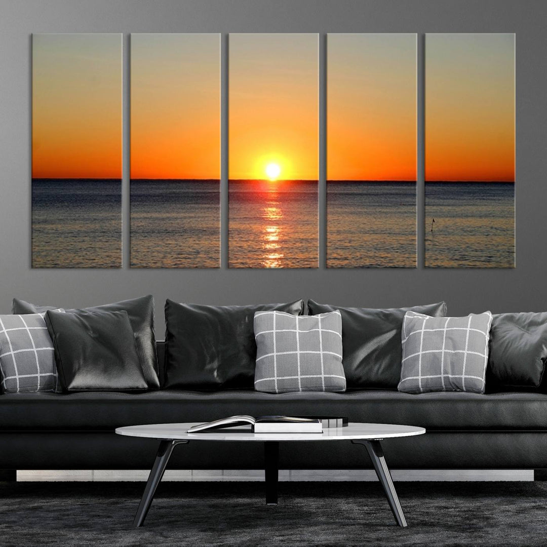 Golden Horizon Sunset Over Ocean Wall Art Canvas Print – Tropical Beach Canvas Wall Art – Giclee Print for Coastal Theme Decor Print